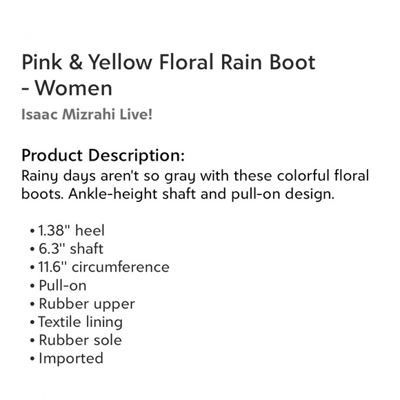 Isaac Mizrahi Live Pink & Yellow Floral Rain Boot Women’s Size 6 NEW - Picture 6 of 6